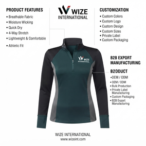 WIZE INTERNATIONAL Camiseta de yoga de manga larga con cremallera de un cuarto para mujer, con bloques de color en contraste, que absorbe el sudor, de ajuste regular - Product Image 6