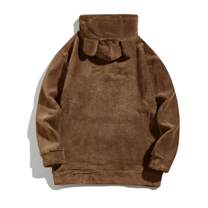 Sweat-shirt à capuche en polaire marron avec oreilles d'ours pour homme, coupe classique, décontracté, hiver, avec poche, manches classiques, style tricoté, imperméable - Product Image 2