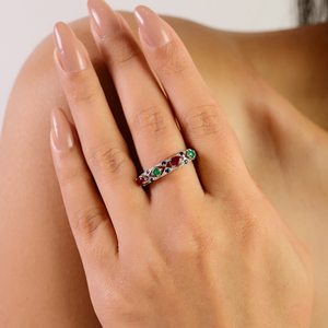 Bague demi-éternité en argent sterling 925, best-seller, multi-pierres précieuses, cadeau de la Saint-Valentin pour elle, bijoux fins en gros - Product Image 2