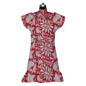 Custom Made Block Printed Cotton Short Sleeveless <b>Tops</b> Ideal For Women's Clothing Beautiful Hand Block Print Cotton Tunic <b>Dress</b> - Product Image 3