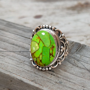 Green Copper <b>Turquoise</b> <b>Ring</b> 925 Sterling Silver Statement <b>Ring</b> Women's Promise Wedding Party Wear Gift for Her - Product Image 3