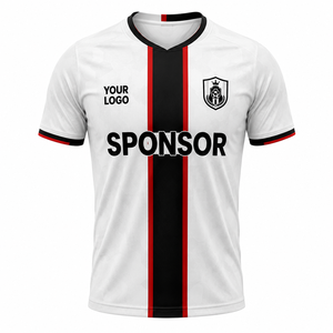 Camiseta de Fútbol Personalizada Unisex, Blanca, Negra y Roja a Rayas, sin Mangas, Cuello Redondo, Transpirable, 100% Poliéster, Impresión Sublimada con Nombre del Jugador - Product Image 1