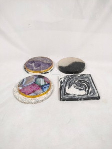 Sous-verres en agate de luxe écologiques pour décoration de mariage, style mascotte en pierre précieuse, vente en gros, faits à la main, plaqués or, en quartz - Product Image 3