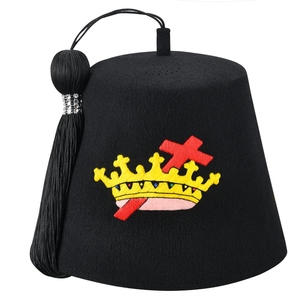 Gorro Fez Rojo Premium de los Caballeros Templarios con Bordado Dorado y Opción de Pedrería, Tocado Ceremonial Personalizado, Servicio OEM - Product Image 1