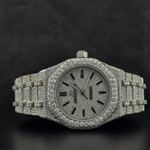Reloj de Pulsera de Cuarzo de Acero Inoxidable con Moissanita Iced Out, Esfera Redonda para Correa de 20mm, Cristal, Lujo y Moda - Product Image 1
