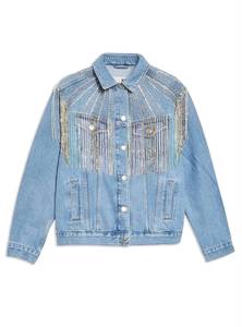 Wholesale Custom Women’s <b>Rhinestone</b> Fringe Denim <b>Jacket</b> Premium Crystal Tassel Jean <b>Jacket</b> OEM ODM Manufacturer Supplier - Product Image 3