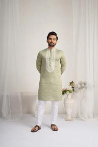 Conjunto de Kurta y Pijama de Seda Romana Bordada para Hombre, Ideal para Bodas y Festivales, Ropa Tradicional para Hombres y Niños - Product Image 5