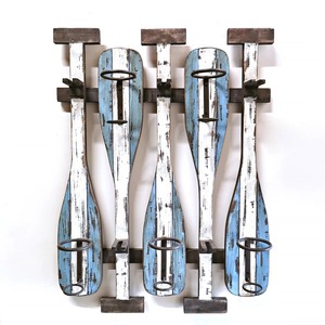 Porte-vin en bois rustique en forme d'aviron, rangement pour 5 bouteilles, pour maison de plage, porte-vin mural en bois vieilli, bar côtier - Product Image 2