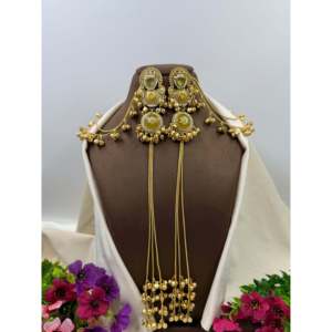 Fine Brass Drop Earrings-Indian Ethnic Artificial Kashmiri Sariya Earrings with Chain - Product Image 3
