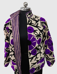 Chaqueta de Algodón con Cuello Mandarín y Bordado Floral a Mano, Manga Larga, Largo Regular, para Mujer, Estilo Prairie Chic, Ropa de Primavera - Product Image 2
