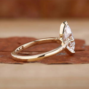 Minimalist Marquise Solitaire Diamond Engagement <b>Ring</b> Thin Gold Band Dainty Wedding <b>Ring</b> for Women - Product Image 3