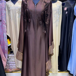 Abaya Musulmana Tradicional de Manga Larga con Cuentas y Lentejuelas, Estilo Dubai, Hecha a Mano, para Bodas, Transpirable, con Cuello en V, Venta al Por Mayor - Product Image 1