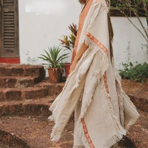 Poncho Bohemio para Mujer, Kimono de Algodón, Cárdigan Estilo Boho para Festivales, Ropa para Ceremonias, Bata - Product Image 3