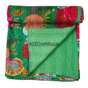 Manta Acolchada Reversible Hecha a Mano, Vintage, de Algodón Orgánico Kantha, Ecológica, para Uso en Todas las Estaciones, de Rajasthan - Product Image 6