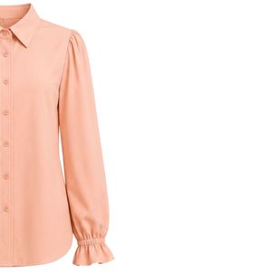 Conjunto de dos piezas para mujer, blusa de manga larga y falda maxi, color melocotón y marrón chocolate, con botones, cintura alta, estilo modesto. - Product Image 4