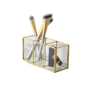 Beautiful Gold 4 in 1 Eco-Friendly Modern Metal <b>Makeup</b> <b>Organizer</b> with 3 Compartments Clear Glass Display for Lipstick & Jewelry - Product Image 6