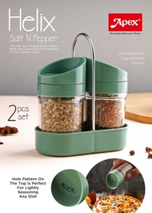 Ensemble de salières et poivrières Anax Helix avec support rotatif, en plastique noir, pour rangement d'épices sur table - Product Image 4