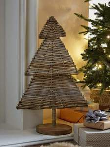 Adornos Navideños Hechos a Mano al por Mayor, Figura de Árbol Tejida de Ratán Natural con Base para Mesa Festiva - Product Image 3