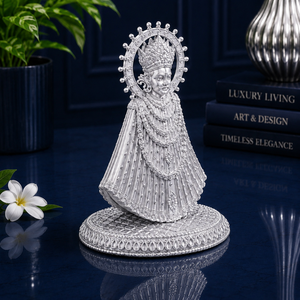 Idole Khatu Shyam faite à la main en argent plaqué 999 de Jaipur Metals |   Statue religieuse 100% en laiton |   4x6,8x6 cm |   59g |   Pooja et Cadeau - Product Image 6