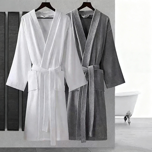 Cotton Waffle Style Bathrobe for Adult Couples Absorbent Hotel Home Wear Autumn and Winter Cotton Bathrobe Wholesale - Product Image 6