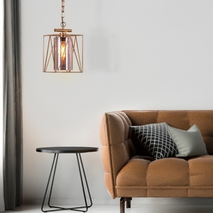Modern Rose Gold Pendant <b>Light</b> Geometric Hanging Lamp Contemporary Metal <b>Cage</b> Ceiling <b>Light</b> Luxury Glass Pendant Fixture - Product Image 3