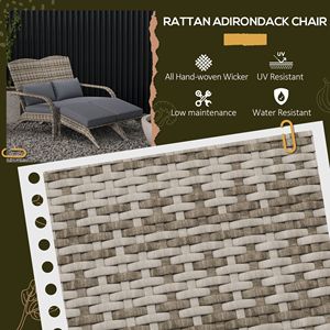 Sedia Adirondack per Due Persone in Rattan PE, Chaise Longue Doppia con Cuscini e Poggiapiedi per Braciere, Portico, Lettino Prendisole da Esterno - Product Image 4