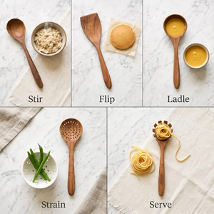 Juego de Utensilios de Cocina de Madera de Acacia de 5 Piezas - Cucharas y Espátulas de Madera Hechas a Mano - Product Image 1