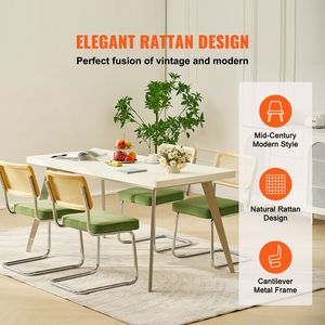 Set di 4 Sedie da Pranzo in Rattan Stile Mid-Century Moderno, Sedia Imbottita in Velluto con Design Retrò per Parchi e Bar - Product Image 2