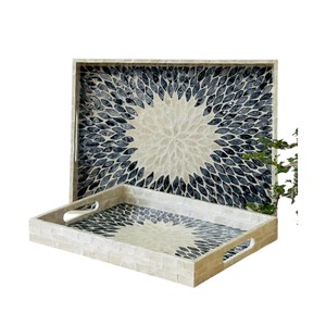 Luxury Mother of Pearl Serving <b>Tray</b> Handmade Inlay Shell Decorative <b>Tray</b> for Home Hotel Restaurant Serving and Gift Use - Product Image 2