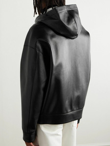 Veste à capuche en cuir véritable noir pour homme, coupe décontractée, coupe régulière, imperméable, respirante, réversible, pour l'hiver - Product Image 2