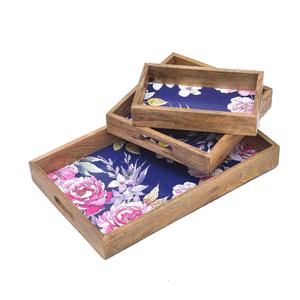 Platos Decorativos de Lujo con Estampado Floral Azul Marino y Rosa, Bandejas de Madera de Primera Calidad para Servir, Venta al Por Mayor para Pedidos al Mayoreo - Product Image 4