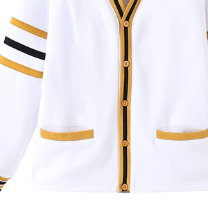White Gold Black Contrast Top Quality <b>Fleece</b> <b>Cardigan</b> <b>Women</b> Long Sleeve V-Neck Button Front Casual Regular Fit All Seasons - Product Image 6