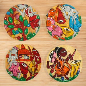 Service de 4 assiettes à café AWE Royal Coaster en bois de manguier brun faites à la main, design moderne, pour table de cuisine, motif dessin animé merveilleux - Product Image 3
