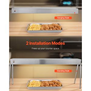 Lampada Riscaldante Elettrica Commerciale a Striscia 750W, Lampada Riscaldante Sospesa per Catene di Fast Food, Scaldavivande in Acciaio Inox con Cavo - Product Image 3