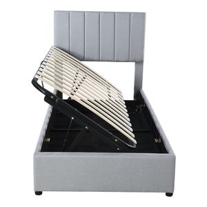 Gray Twin Size Upholstered <b>Platform</b> <b>Bed</b> <b>with</b> Hydraulic <b>Storage</b> System - Product Image 6