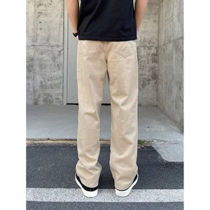 Jean en denim beige tendance pour homme, coupe droite ample et décontractée, 100 % coton, lavé, écologique, respirant, taille 28-42, style vintage - Product Image 2