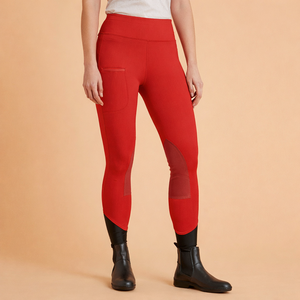 Leggings de equitación para mujer – Rojo |   Leggings de equitación de cintura alta con parche en la rodilla - Product Image 1