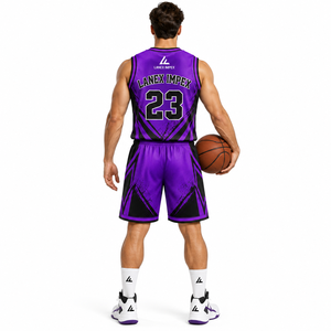 Ensembles d'uniformes de basketball personnalisés violets pour hommes et équipes de jeunes – Maillot sans manches et short de qualité supérieure – Vêtements de sport OEM pour clubs - Product Image 4