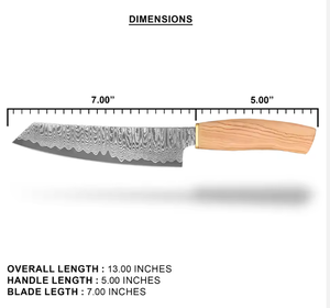 Couteau de chef en acier Damas, lame de 7 pouces, manche en bois, couteau de cuisine de style japonais forgé à la main - Product Image 2