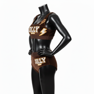 Maillot de bain femme en polyester et élasthanne de qualité supérieure, texture velours marron, logo brodé, taille élastique, bikinis femme sur mesure - Product Image 5