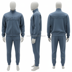 Custom Design Vintage Tracksuit Unisex <b>Full</b> <b>Zip</b> <b>Hoodie</b> Jogger Pants 100% Cotton Breathable Eco-Friendly Oversized Casual Autumn - Product Image 3