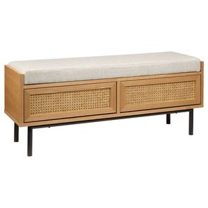 Banco de Entrada de Madera de Teca con Panel de Ratán - Product Image 1