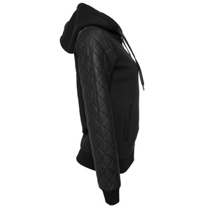 Sudadera con Capucha y Mangas de Cuero, Forro Polar Cortavientos, Estilo Motero, Ropa de Invierno para Hombre, Negra, con Cierre y Mangas de Cuero - Product Image 4