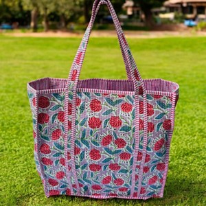 Oversized <b>Large</b> Quilted <b>Weekend</b> Tote <b>Bag</b> - Cotton Block Printed Overnight <b>Bag</b> Grocery Shopping Travel Handmade <b>Bags</b> For <b>Women</b> - Product Image 1