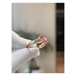 Luxurious Asscher Cut Lab Grown Diamond Engagement <b>Ring</b> 3.45 Ct <b>Split</b> Shank Hidden Halo Prong Set Bridal Jewelry for Women Solid - Product Image 2