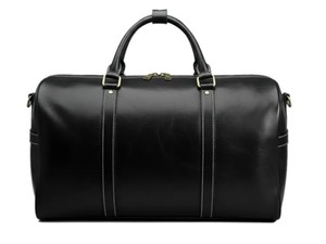 Sac de voyage week-end décontracté en cuir véritable noir de luxe pour hommes et femmes, léger, résistant à l'eau, avec fermeture éclair en polyester - Product Image 4