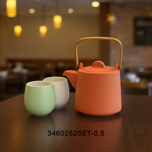 Théière en porcelaine durable avec poignée en bois - Product Image 3