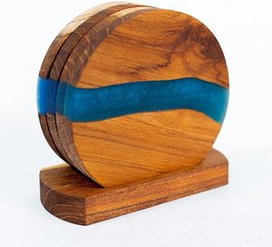 Posavasos de Resina con Soporte de Madera de Teca para Bebidas, Protección para la Superficie de la Mesa, para Cualquier Mesa - Product Image 1