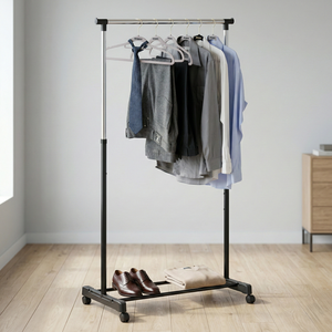 Porte-vêtements moderne en fer de qualité, extensible, convertible, réglable en hauteur, avec roulettes, pour salon, salle de sport, maison - Product Image 1