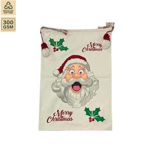 300 GSM Non Laminated Cotton <b>Canvas</b> <b>Drawstring</b> Gift <b>Bag</b> Gift Packaging 53x78 cm Flat Custom Logo Wholesale OEM Model SS193 - Product Image 1